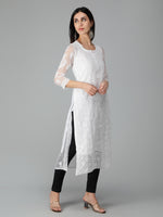 Load image into Gallery viewer, Seva Chikan Hand Embroidered Georgette Lucknowi Chikan Kurti With Slip