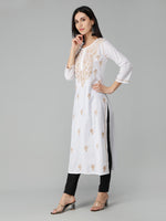 Load image into Gallery viewer, Seva Chikan Hand Embroidered White Cotton Lucknowi Chikankari Kurta
