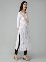 Load image into Gallery viewer, Seva Chikan Hand Embroidered White Cotton Lucknowi Chikankari Kurta
