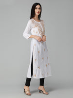 Load image into Gallery viewer, Seva Chikan Hand Embroidered White Cotton Lucknowi Chikankari Kurta