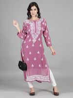 Load image into Gallery viewer, Seva Chikan Hand Embroidered Georgette Lucknowi Chikan Kurti With Slip