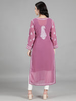 Load image into Gallery viewer, Seva Chikan Hand Embroidered Georgette Lucknowi Chikan Kurti With Slip
