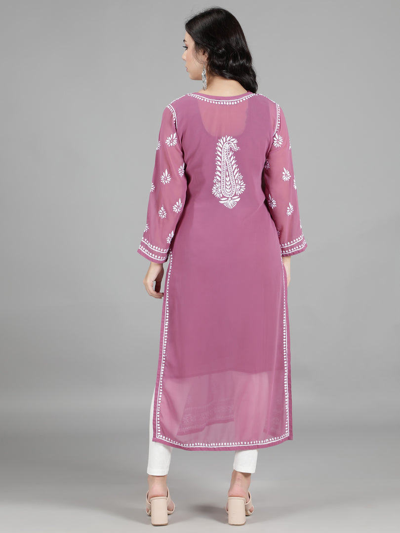 Seva Chikan Hand Embroidered Georgette Lucknowi Chikan Kurti With Slip