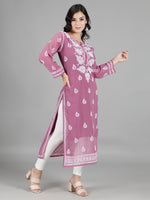 Load image into Gallery viewer, Seva Chikan Hand Embroidered Georgette Lucknowi Chikan Kurti With Slip