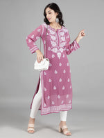 Load image into Gallery viewer, Seva Chikan Hand Embroidered Georgette Lucknowi Chikan Kurti With Slip