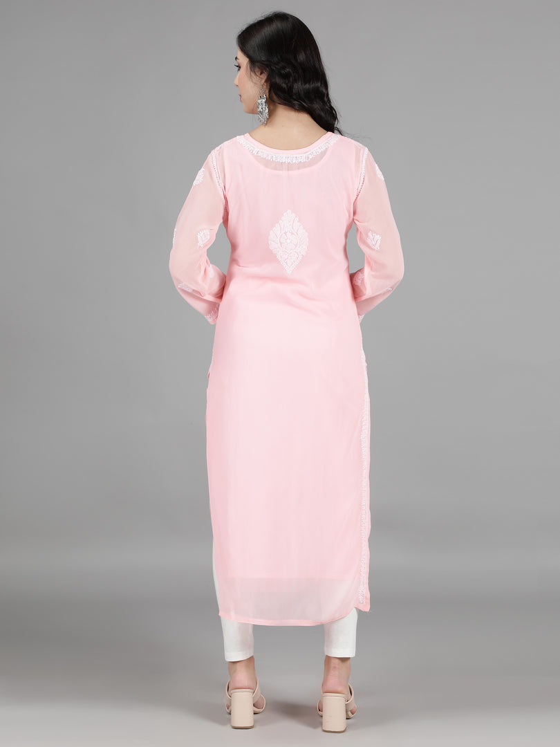 Seva Chikan Hand Embroidered  Georgette Lucknowi Chikankari kurta with Slip