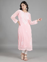 Load image into Gallery viewer, Seva Chikan Hand Embroidered  Georgette Lucknowi Chikankari kurta with Slip