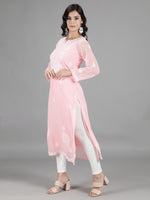 Load image into Gallery viewer, Seva Chikan Hand Embroidered  Georgette Lucknowi Chikankari kurta with Slip
