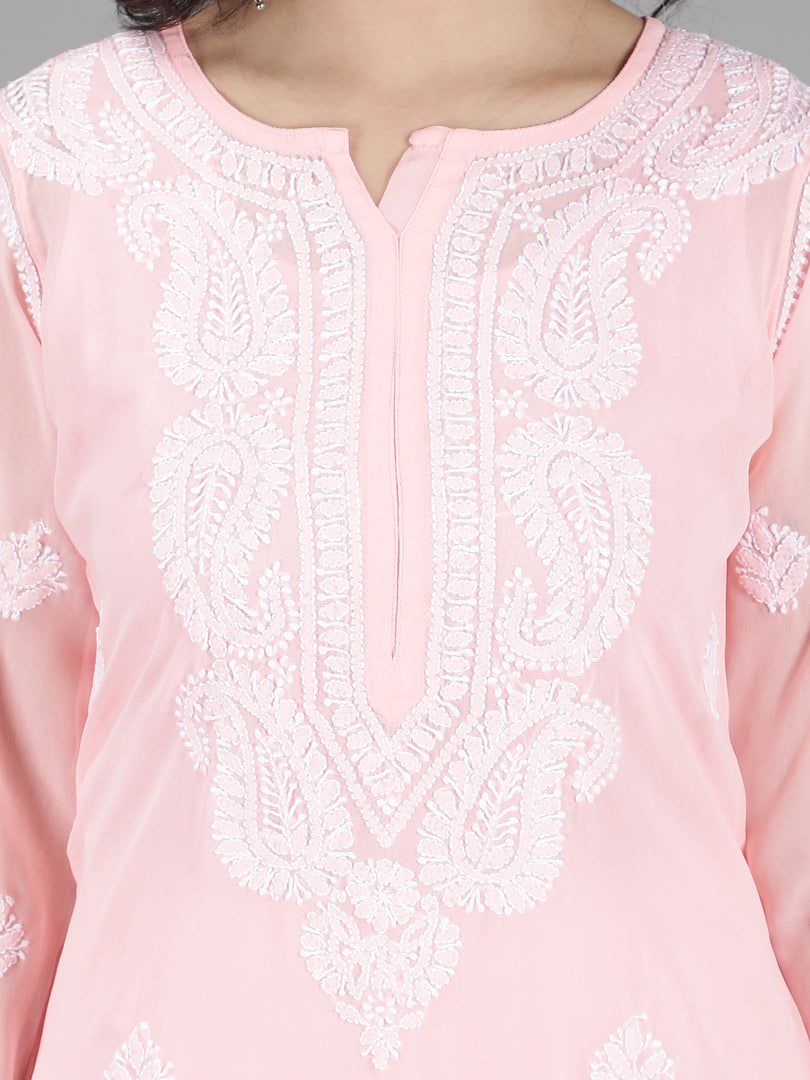 Seva Chikan Hand Embroidered  Georgette Lucknowi Chikankari kurta with Slip