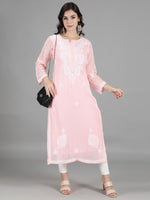 Load image into Gallery viewer, Seva Chikan Hand Embroidered  Georgette Lucknowi Chikankari kurta with Slip