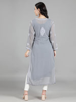 Load image into Gallery viewer, Seva Chikan Hand Embroidered  Georgette Lucknowi Chikankari kurta with Slip