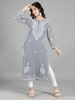 Load image into Gallery viewer, Seva Chikan Hand Embroidered  Georgette Lucknowi Chikankari kurta with Slip