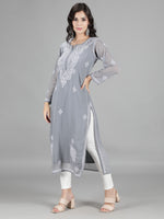 Load image into Gallery viewer, Seva Chikan Hand Embroidered  Georgette Lucknowi Chikankari kurta with Slip