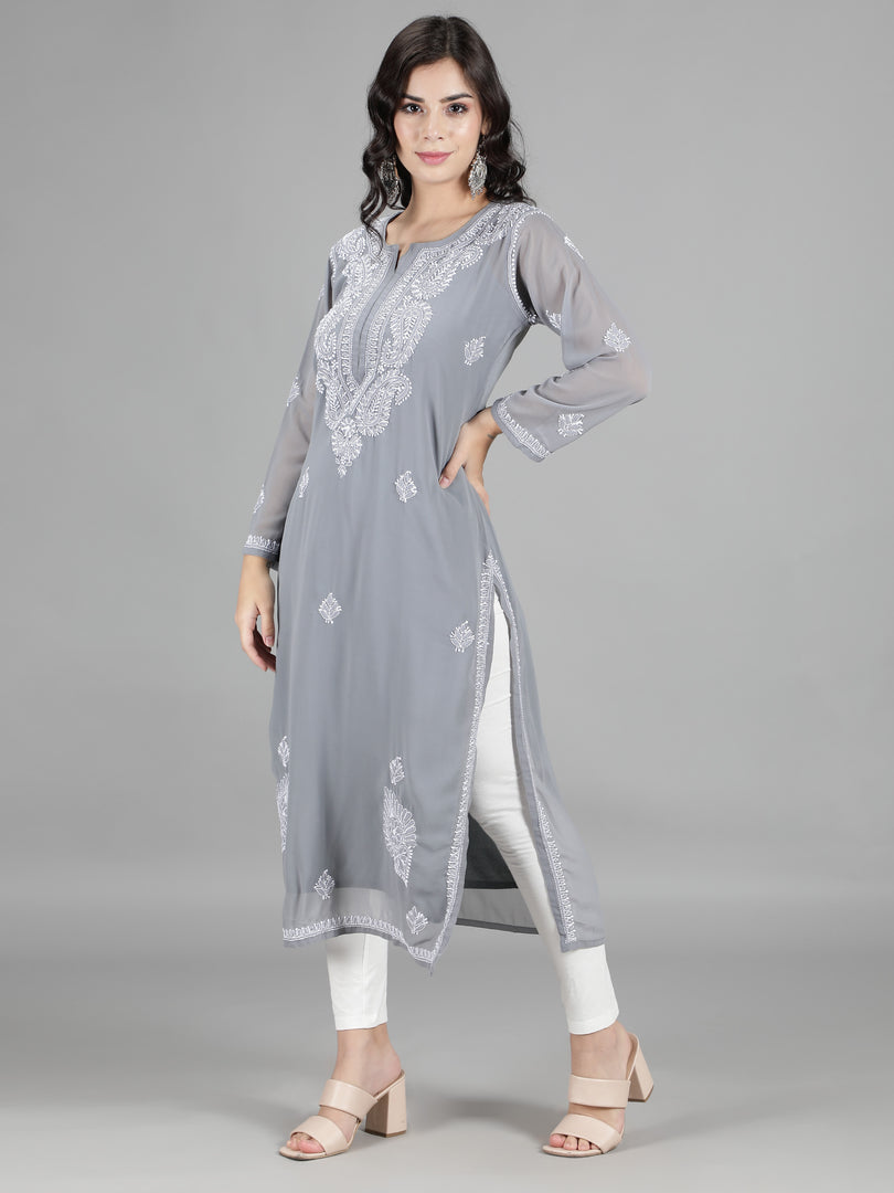 Seva Chikan Hand Embroidered  Georgette Lucknowi Chikankari kurta with Slip