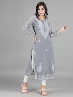 Load image into Gallery viewer, Seva Chikan Hand Embroidered  Georgette Lucknowi Chikankari kurta with Slip
