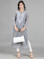 Load image into Gallery viewer, Seva Chikan Hand Embroidered  Georgette Lucknowi Chikankari kurta with Slip