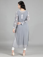 Load image into Gallery viewer, Seva Chikan Hand Embroidered Georgette Lucknowi Chikan Kurti With Slip