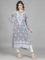 Load image into Gallery viewer, Seva Chikan Hand Embroidered Georgette Lucknowi Chikan Kurti With Slip