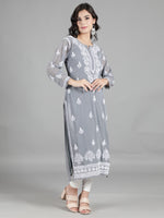 Load image into Gallery viewer, Seva Chikan Hand Embroidered Georgette Lucknowi Chikan Kurti With Slip