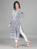 Load image into Gallery viewer, Seva Chikan Hand Embroidered Georgette Lucknowi Chikan Kurti With Slip