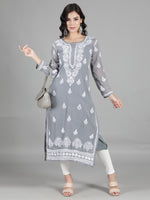 Load image into Gallery viewer, Seva Chikan Hand Embroidered Georgette Lucknowi Chikan Kurti With Slip