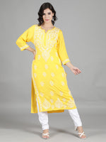 Load image into Gallery viewer, Seva Chikan Hand Embroidered Yellow Cotton Kurta with Pant-SCL8013