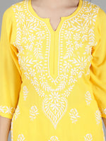 Load image into Gallery viewer, Seva Chikan Hand Embroidered Yellow Cotton Kurta with Pant-SCL8013