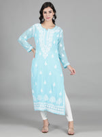 Load image into Gallery viewer, Seva Chikan Hand Embroidered Georgette Lucknowi Chikan Kurti With Slip