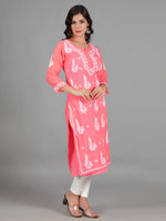 Load image into Gallery viewer, Seva Chikan Hand Embroidered Georgette Lucknowi Chikankari Kurta With Slip