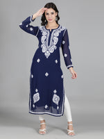 Load image into Gallery viewer, Seva Chikan Hand Embroidered  Georgette Lucknowi Chikankari kurta with Slip