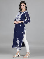 Load image into Gallery viewer, Seva Chikan Hand Embroidered  Georgette Lucknowi Chikankari kurta with Slip