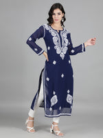 Load image into Gallery viewer, Seva Chikan Hand Embroidered  Georgette Lucknowi Chikankari kurta with Slip