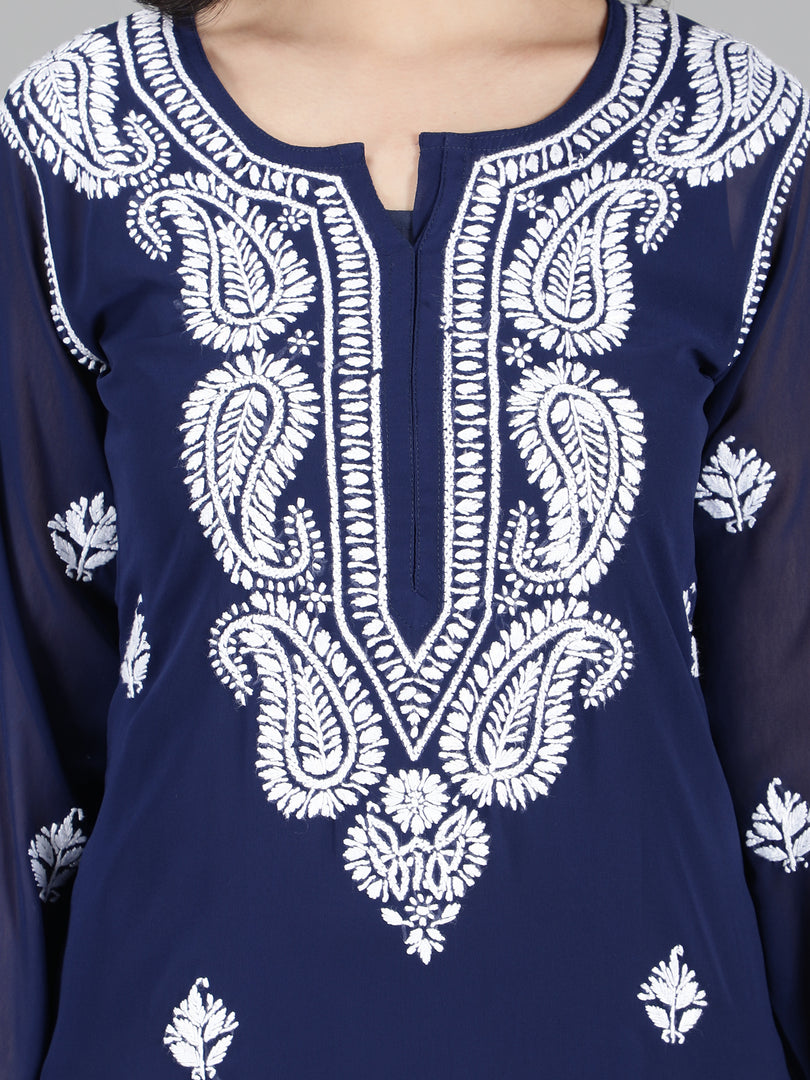 Seva Chikan Hand Embroidered  Georgette Lucknowi Chikankari kurta with Slip