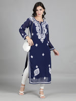 Load image into Gallery viewer, Seva Chikan Hand Embroidered  Georgette Lucknowi Chikankari kurta with Slip