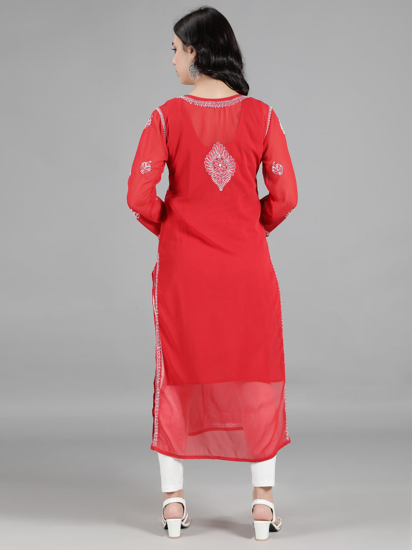 Seva Chikan Hand Embroidered  Georgette Lucknowi Chikankari kurta with Slip