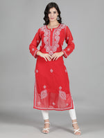 Load image into Gallery viewer, Seva Chikan Hand Embroidered  Georgette Lucknowi Chikankari kurta with Slip