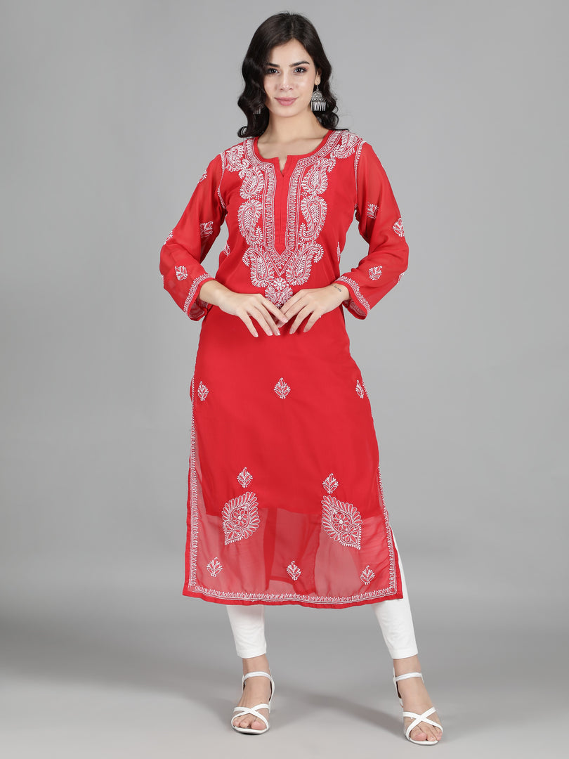 Seva Chikan Hand Embroidered  Georgette Lucknowi Chikankari kurta with Slip