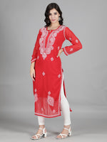 Load image into Gallery viewer, Seva Chikan Hand Embroidered  Georgette Lucknowi Chikankari kurta with Slip