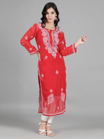 Load image into Gallery viewer, Seva Chikan Hand Embroidered  Georgette Lucknowi Chikankari kurta with Slip