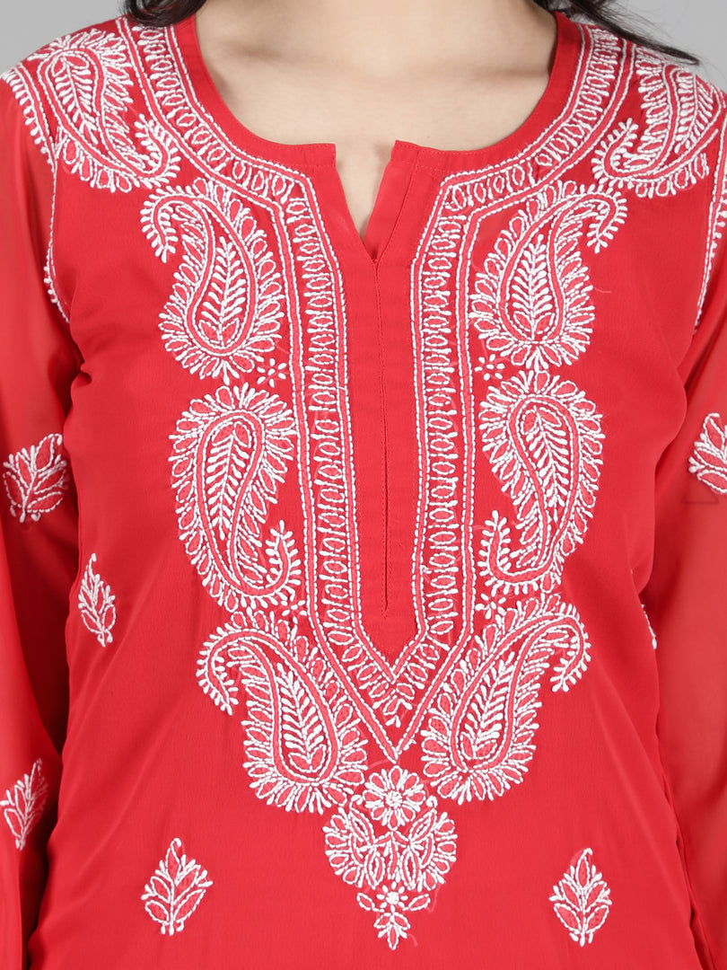 Seva Chikan Hand Embroidered  Georgette Lucknowi Chikankari kurta with Slip