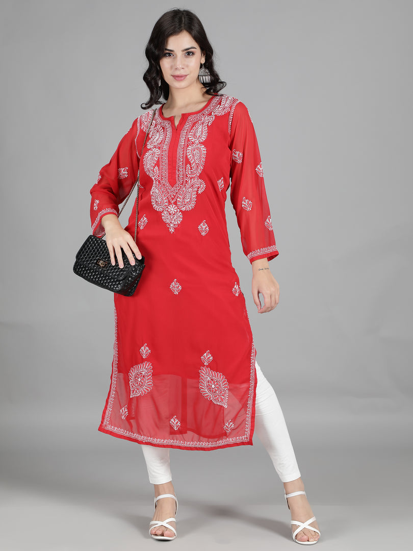 Seva Chikan Hand Embroidered  Georgette Lucknowi Chikankari kurta with Slip