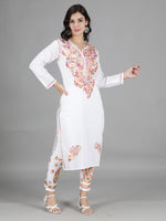 Load image into Gallery viewer, Seva Chikan Hand Embroidered White Cotton Kurta Set-SCL8009