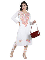 Load image into Gallery viewer, Seva Chikan Hand Embroidered White Cotton Kurta Set-SCL8009