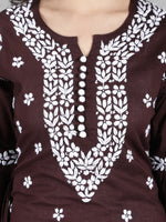Load image into Gallery viewer, Seva Chikan Hand Embroidered Brown Cotton Kurta With Pant-SCL8011