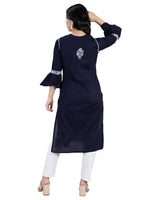 Load image into Gallery viewer, Seva Chikan Hand Embroidered Navy Blue Cotton Kurta With Pant-SCL8010