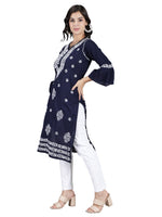 Load image into Gallery viewer, Seva Chikan Hand Embroidered Navy Blue Cotton Kurta With Pant-SCL8010