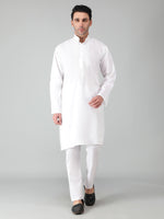 Load image into Gallery viewer, Seva Chikan Hand Embroidered White Cotton Lucknowi Chikan Mens Stitched Kurta-SCL15057