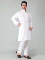 Load image into Gallery viewer, Seva Chikan Hand Embroidered White Cotton Lucknowi Chikan Mens Stitched Kurta-SCL15057