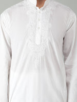 Load image into Gallery viewer, Seva Chikan Hand Embroidered White Cotton Lucknowi Chikan Mens Stitched Kurta-SCL15057