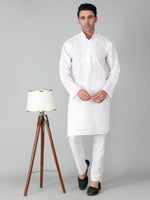 Load image into Gallery viewer, Seva Chikan Hand Embroidered White Cotton Lucknowi Chikan Mens Stitched Kurta-SCL15057